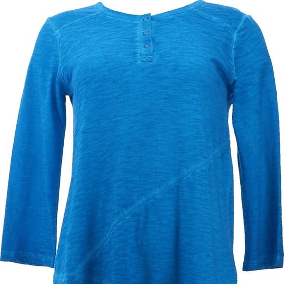 NWT LOGO BY LORI GOLDSTEIN DISTRESS COTTON SLUB 3/4‎ SLEEVE TOP IBIZA BLUE XXS - Picture 2 of 11
